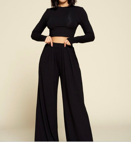 2pc Mock Neck with Long Sleeve and Palazzo Pants