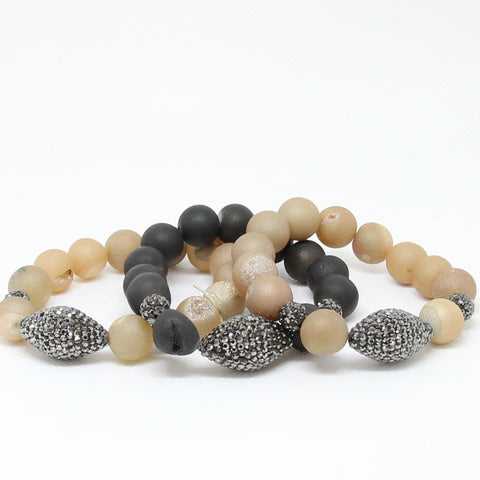 Stone and pave crystal stretch bracelets