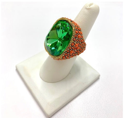 Gold Plated Peridot and Coral Cocktail Ring