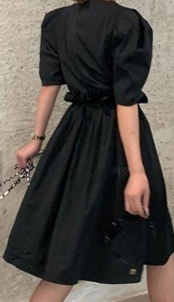 Asymmetrical Elastic Waist Cotton Dress