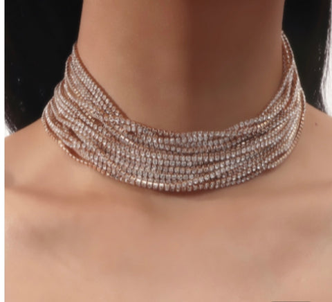 Multi Layer Rhinestone Choker Necklace