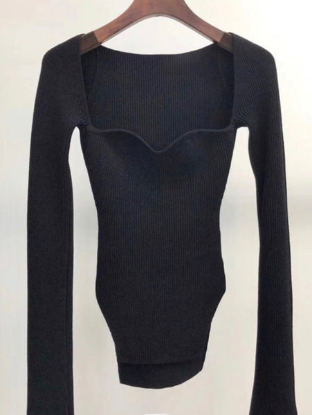 Black Sexy Square Color Long Sleeve Pullover