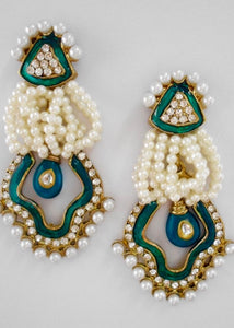 Green Pearl and White Stones Earrings