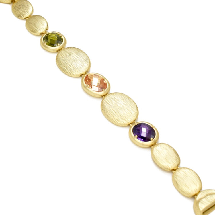 Brushed Gold Multi Color Crystals Bracelet