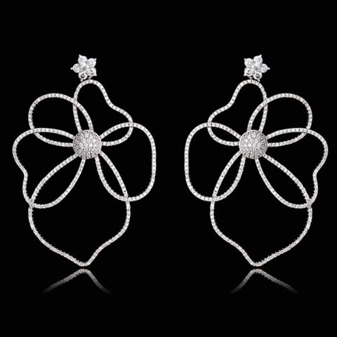 Platinum Plated Floral Cubic Zirconia Earrings