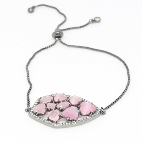 Silver with pink stone adjustable bracelet