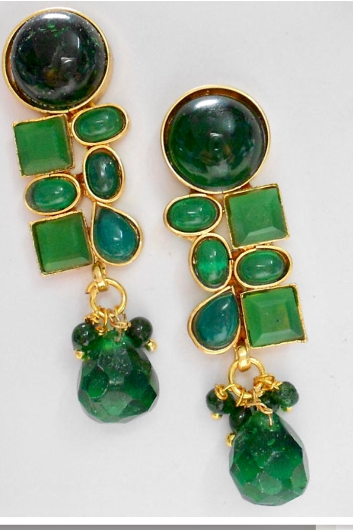 Gold Plated Green Stones Fashion Earrings