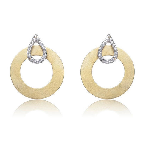 14KT Gold Round Circle with Cubic Zirconia Earrings