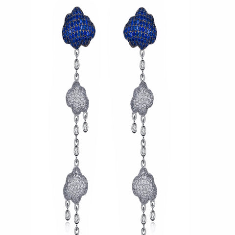 Silver with Blue and white Zirconia Drop Earrings