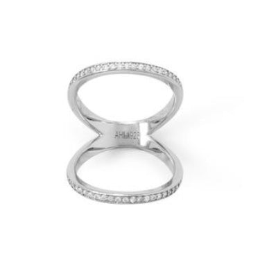 Rhodium Plated CZ Double Band Knuckle Ring