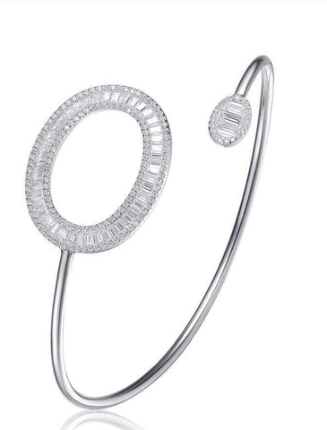Silver With Oval Cubic Zirconia Stone Bangle