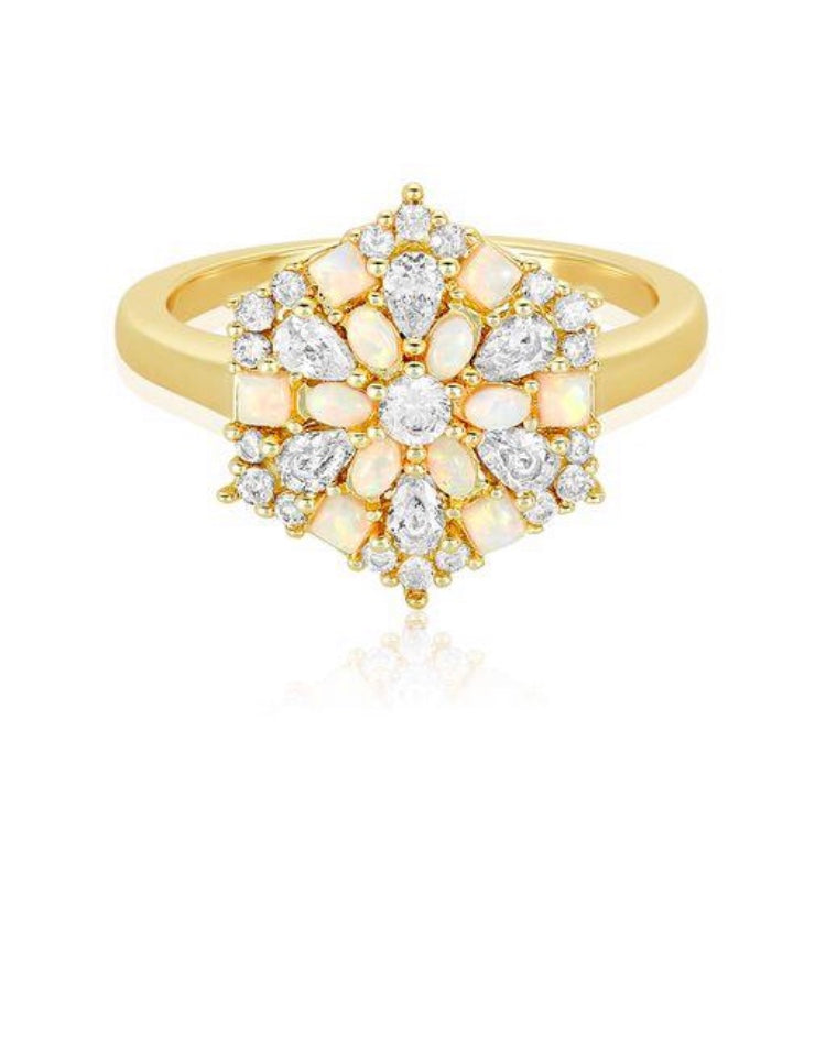 14 kt Gold Plated  Diamondettes Floral Shape Ring