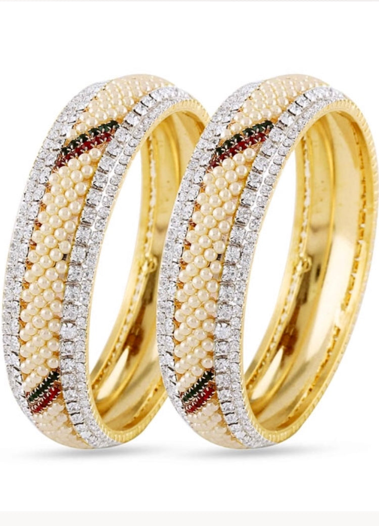 Gold Plated with Zirconia and Pearls Bangles