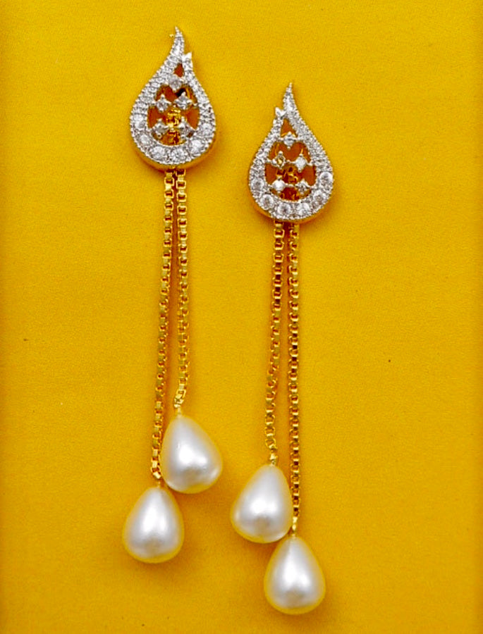 Gold Cubic Zirconia and Pearl Teardrop Earrings