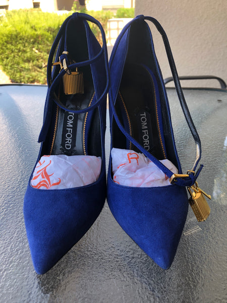 Tom Ford Suede Royal Blue Padlock Ankle-wrap