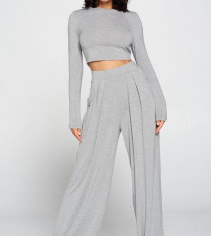 2pc Mock Neck with Long Sleeve and Palazzo Pants