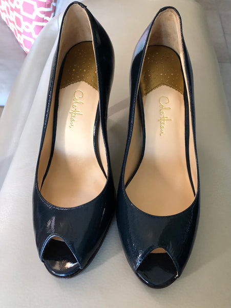 Cole Haan OT Air Pump Blue Patent Open Toe Pump