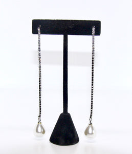 Long Swarovski Crystal with Pearl Teardrop Earrings