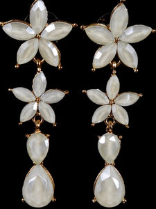 White Floral Stone Dangling Earrings