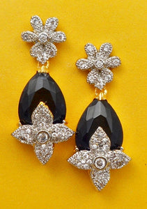 Black and Crystal Floral Shape Earrings