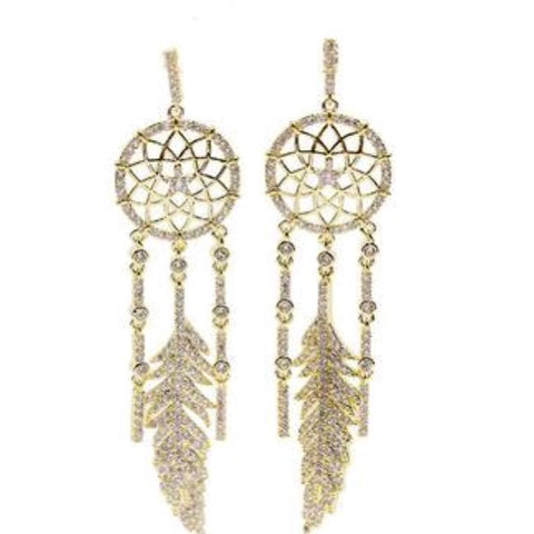 Dream Catcher Feather Crystal Earrings