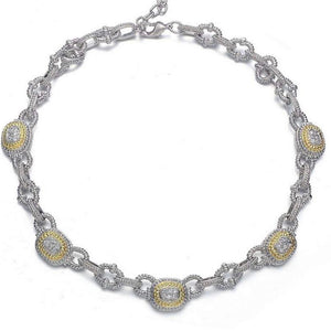 Silver with  Cubic Zirconia Brass Link Necklace