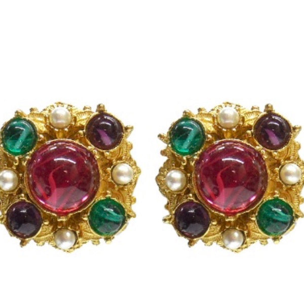 Ben Amun Multicolor Round Clip On Stud Earrings MET Jewelry