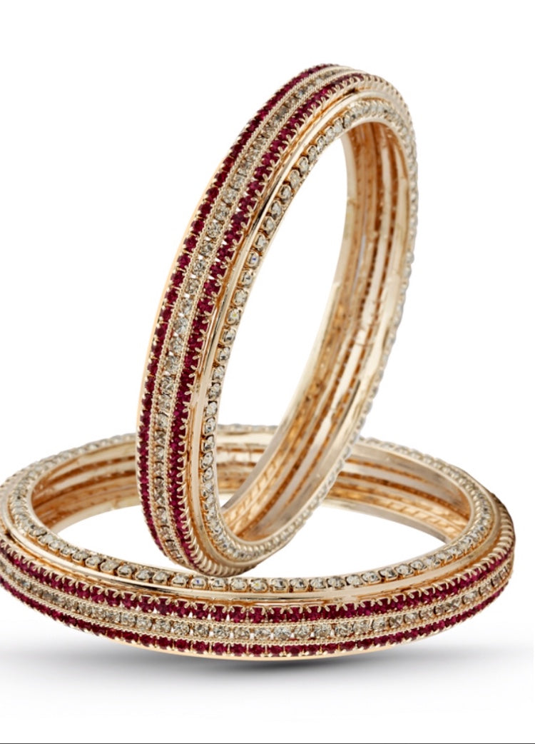 Gold plated with Red and White Zirconia Stones Bangles