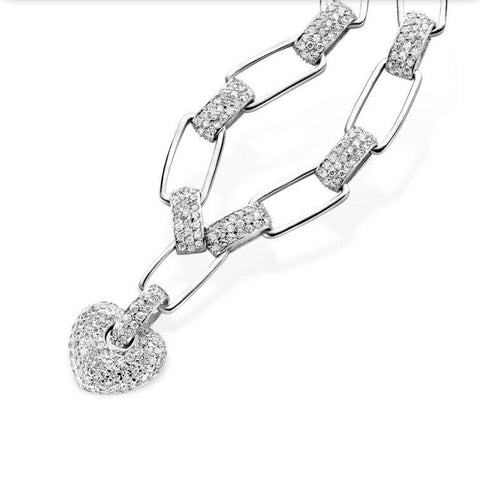 Silver Link Cubic Zirconia Heart Drop Necklace