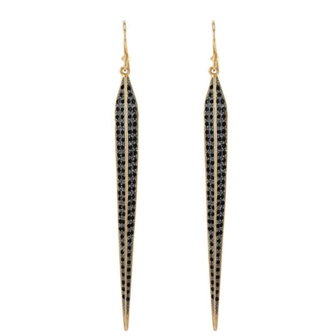 Gold Black Diamondettes Pave Drop Earrings