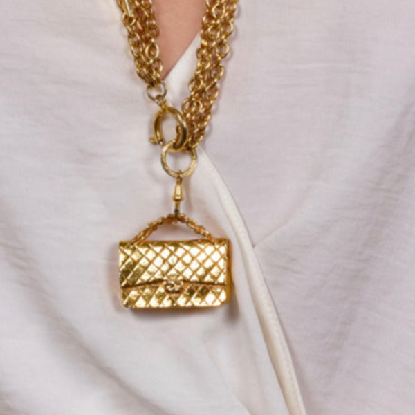 CHANEL LARGE QUILTED GOLD TONE BAG CHARM