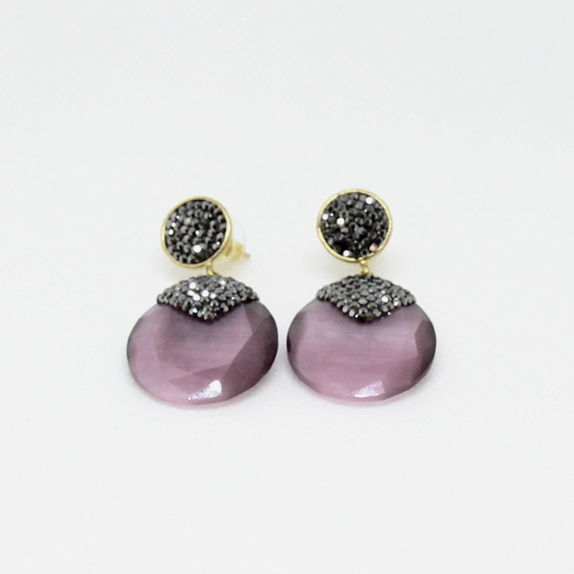 Purple Stone with Black Pave Stone Earrings