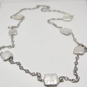 Silver Mother of Pearl with Cubic Zirconia Long Neckace