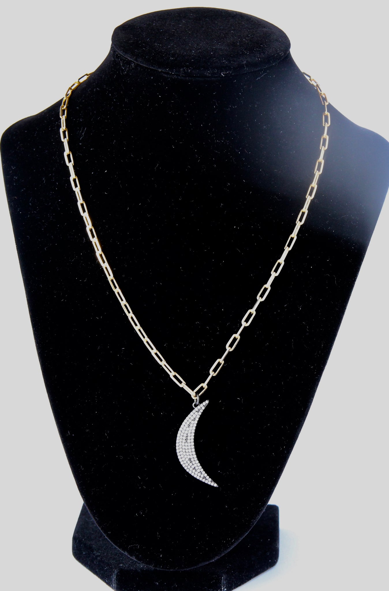14kt Gold Plated with Half Moon Encrusted Stone Necklace