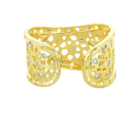 Gold Cuff with Holes and Diamondettes