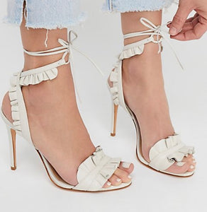 Schultz White Leather Ruffle Sandals