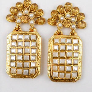 Gold  Crystals and Faux Pearls Earrings