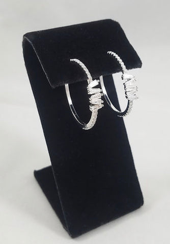 Rhodium with Cubic Zirconia Hoop Earrings