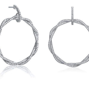 Silver Twisted with Cubic Zirconia Dangling Earrings