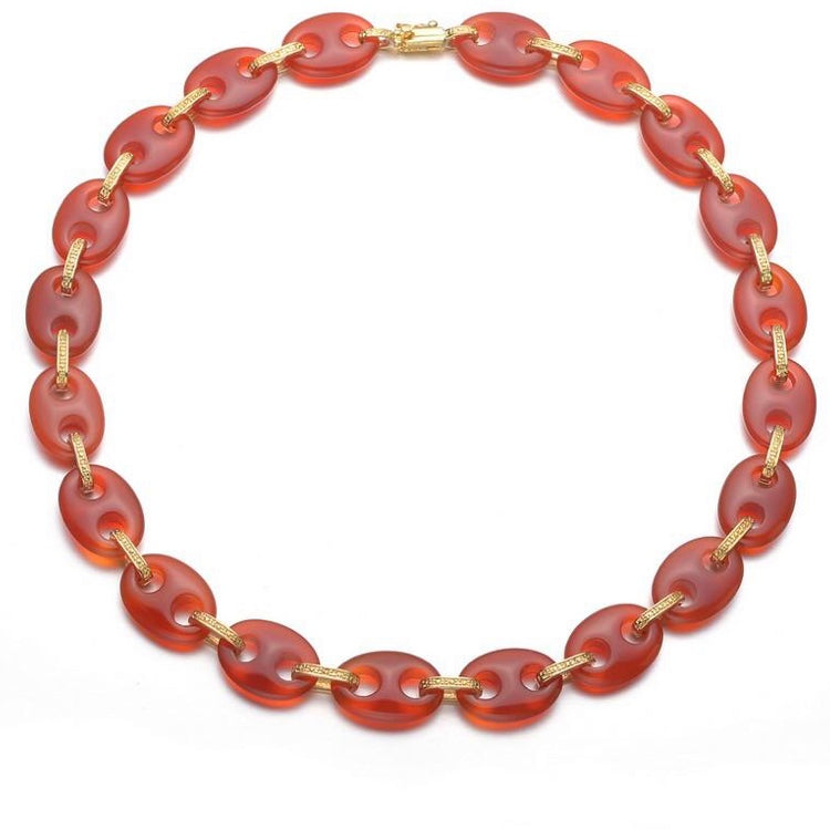Sterling Silver Gold Coral Agate Oval Necklace