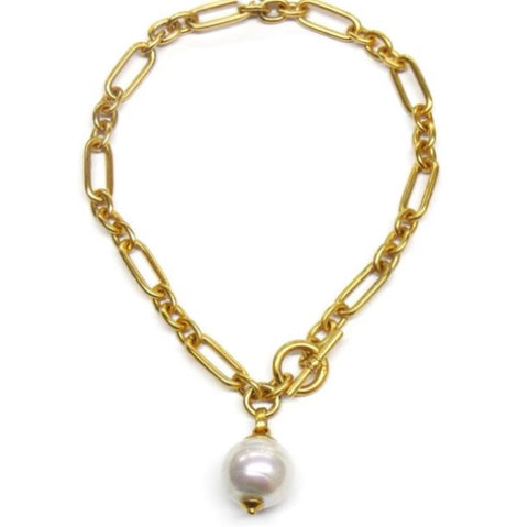 Ben Amun 24 Kt Gold Link and Pearl Necklace