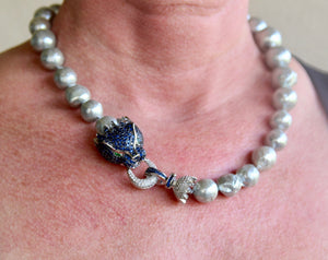 Fresh Water Pearl with Blue and White Zirconia Clasp