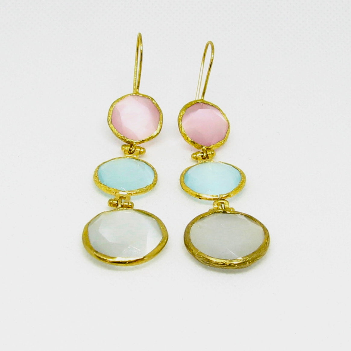 Gold Plated  Multi Color Stones Dangling Hook Earrings