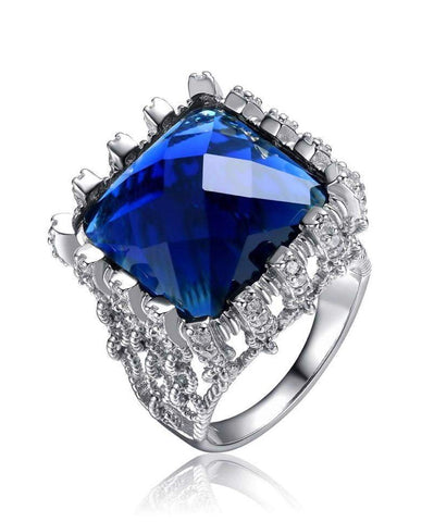 Silver with Royal Blue Solitaire Cocktail Ring