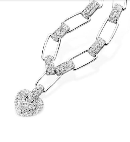 Silver Cubic Zirconia Heart Drop Necklace