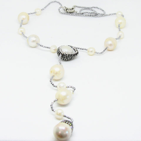 Fresh Water Pearl Silver Lariat Necklace