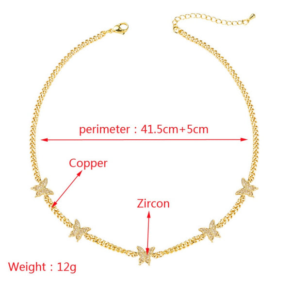 Gold Plated Inlaid Butterfly Zirconia Necklace