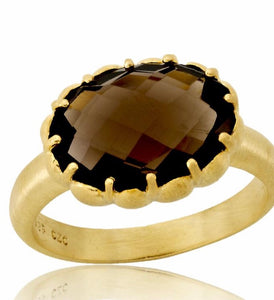 Gold Large Smokey Oval Cut Zirconia Ring