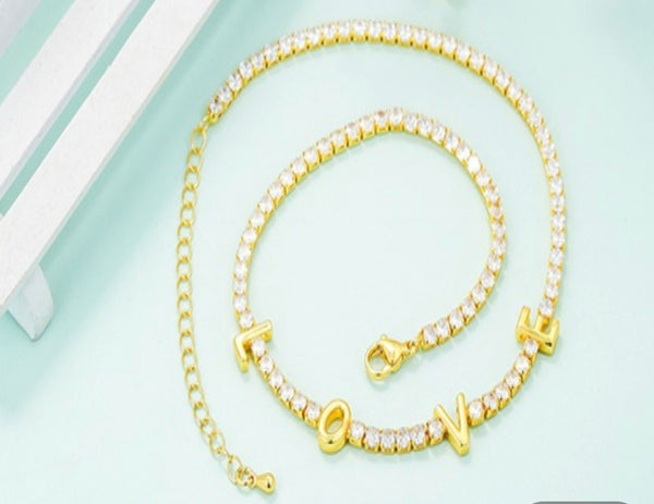 Gold Plated LOVE With Micro Zirconia Necklace