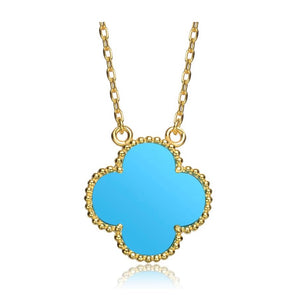 Gold Plated Four Leaf Blue Clover Stone Necklace